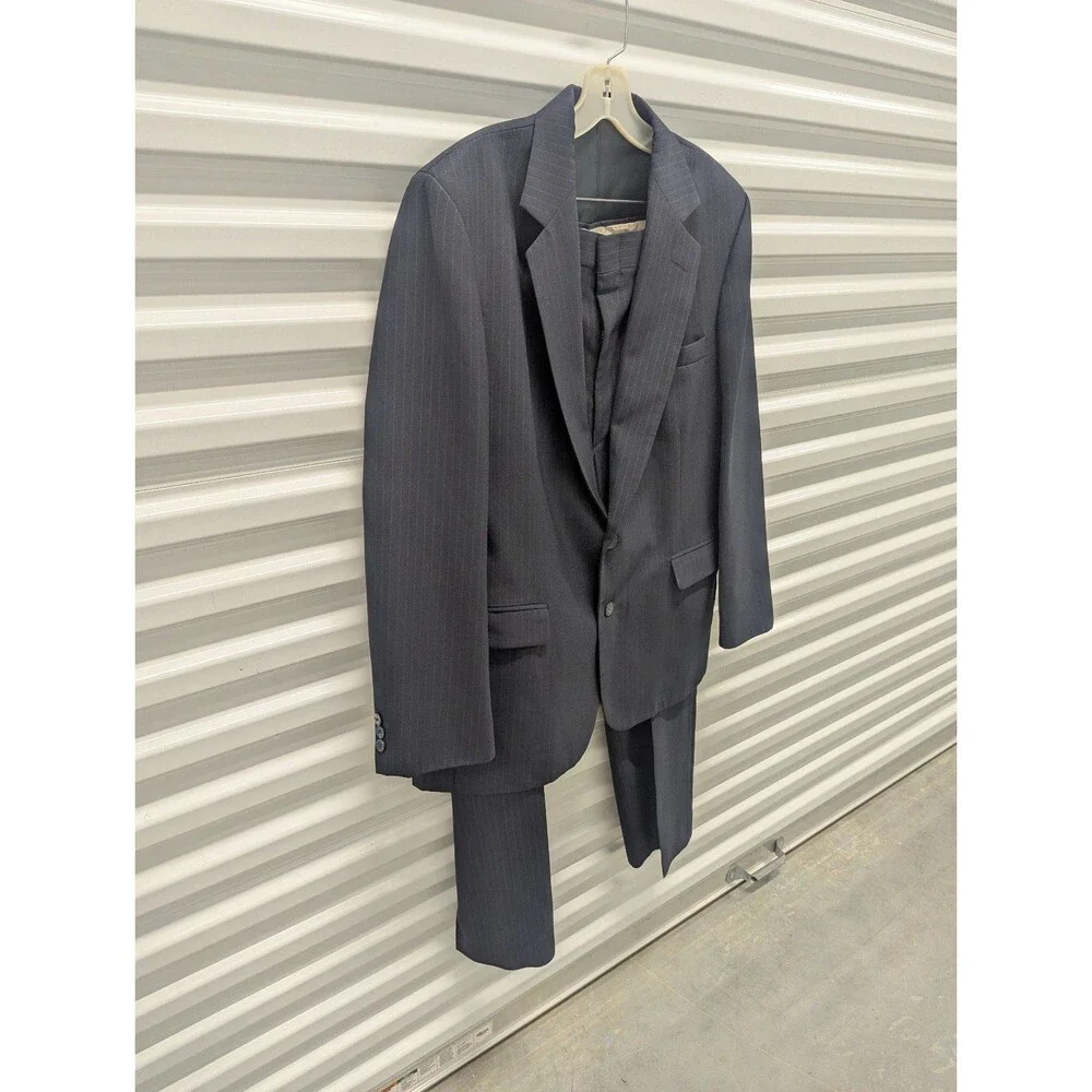 Old Money Haggar Imperial Navy Pinstripe‎ 2 Piece Suit 42R 36x28.5 USA